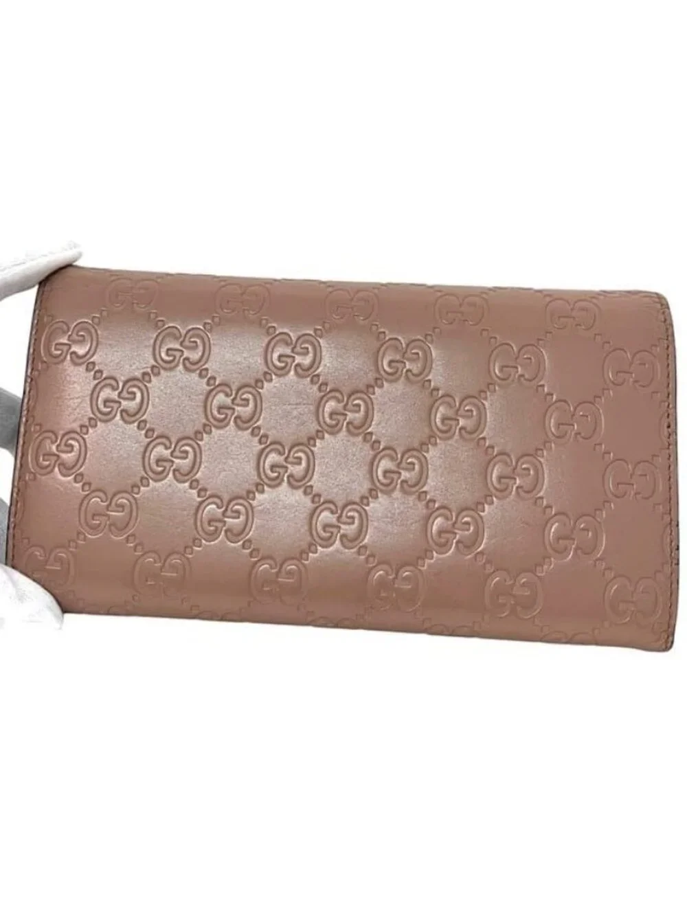 Gucci Bifold Long Wallet Pink Beige Striped Leather - Picture 3 of 13